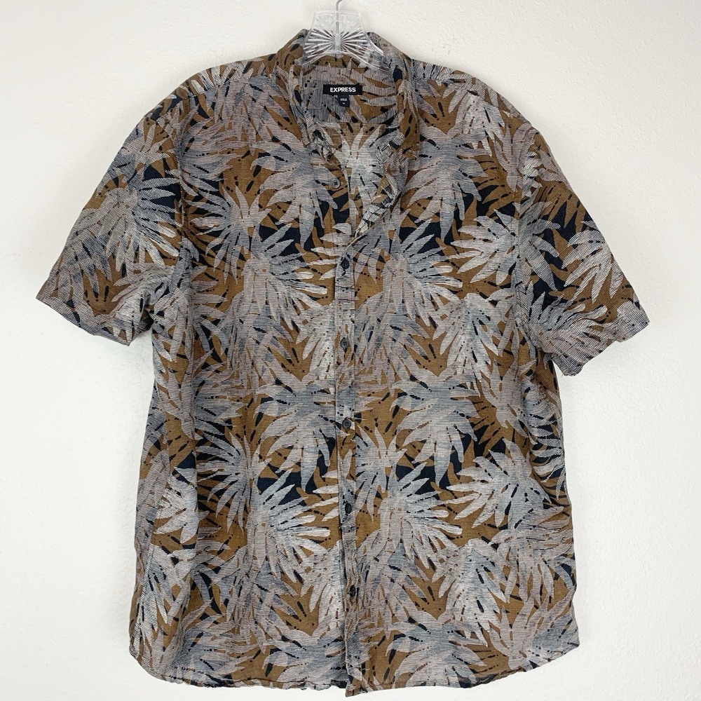Express Shirt Mens XL Linen Blend Tropical Resort Preppy Classic Beach Coastal
